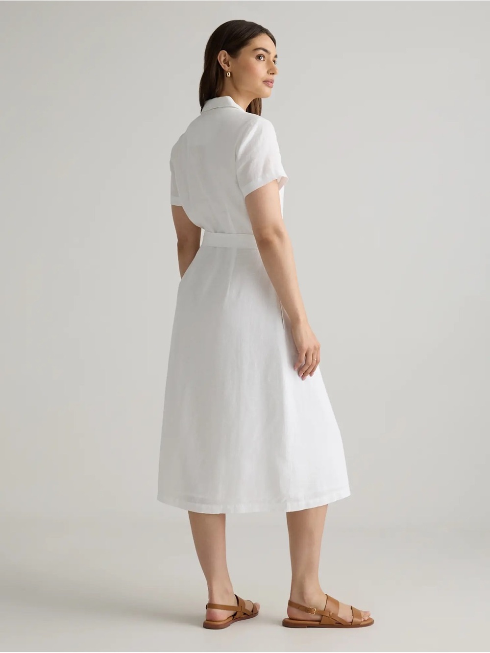 NWT Quince 100% European Linen Button Front Midi Dress White Casual A-Line - Picture 2 of 9